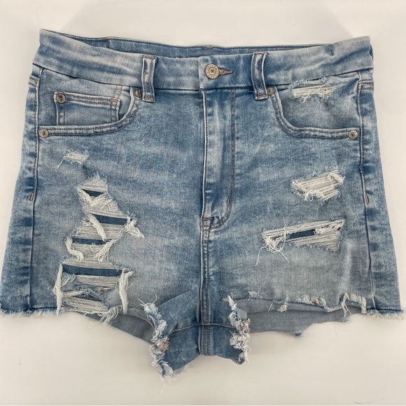 AEO American Eagle Women’s Curvy Hi-Rise Shortie Shorts Denim Distressed 6 - Picture 1 of 4